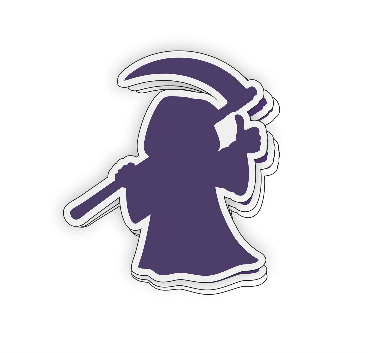 A die-cut vinyl sticker of a blank grim reaper silhouette outline for custom image uploads.